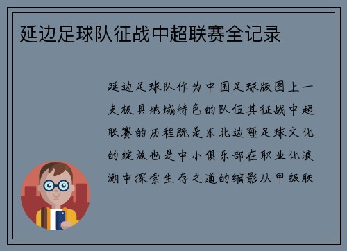 延边足球队征战中超联赛全记录